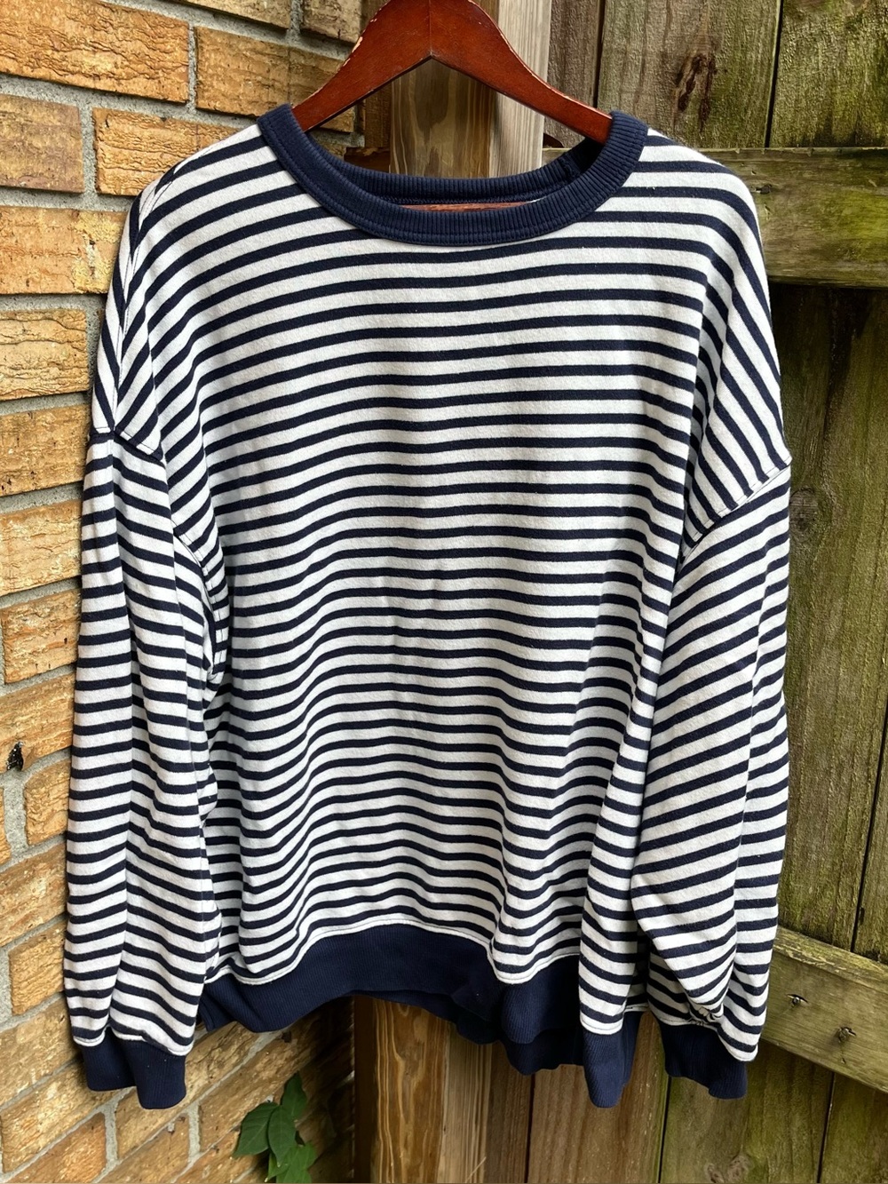 Aerie Oversized Navy and White Striped Crewneck Sweatshirt